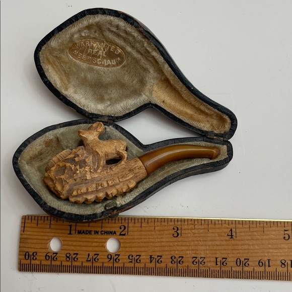 Antique Meerschaum Tobacco Pipe Carved Creature Design in Original Case - Picture 11 of 13